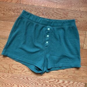 Old Navy waffle knit lounge shorts women’s size m green button front cozy